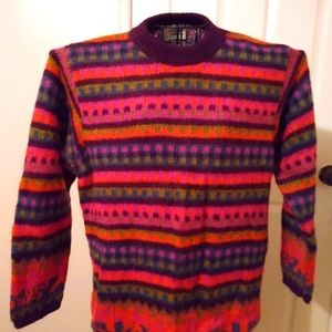 United Colors of Benetton sweater. Pink, orange, green, maroon. Mohair, acrylic,